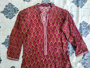 Libas Kurta Red Patterned Long Length