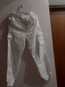 Eyelet White Cargo Pants