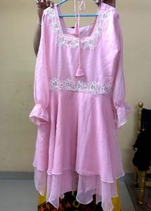 Beautiful Pink Chiffon Kurta With Beads Embroidery