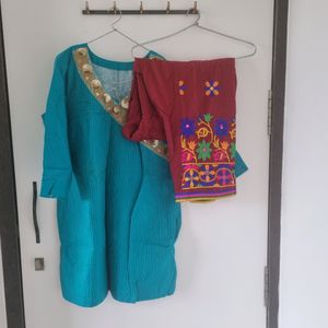 short kurta and thread work salwar