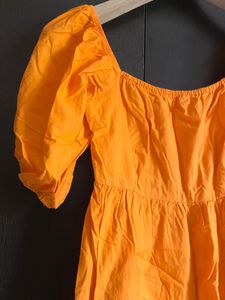 *Vibrant Orange Puff Sleeve Skater Dress