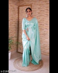 Sky Blue Silk Saree And Blouse With Underskirt