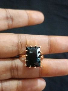 Golden Ring With Black Diamond Stone