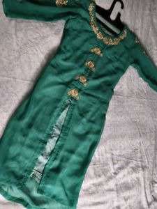 Green & Gold Embellished Kurti
