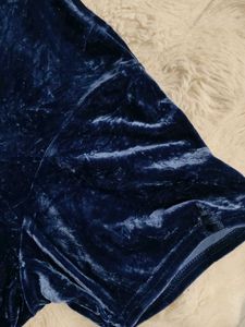 Velvet Dark Blue Mock Neck Top