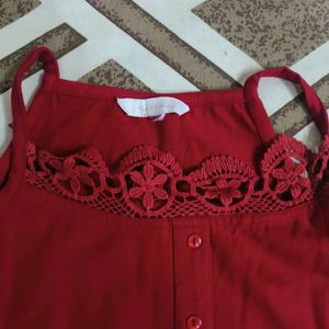 Red Lace Trim Tank Top