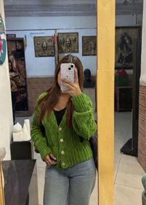 light Green woolen Knitted Cardigan