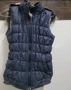 Beautiful blue coloured fluffy jacket with cap