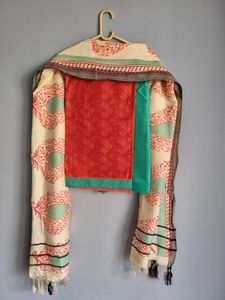 Cotton Salwar Kameez Suit Unstitched Red&Green