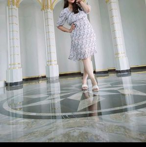 Off White Fower Printed Dress