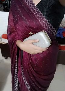 Wine Colour Saree For Farewell, Fastival