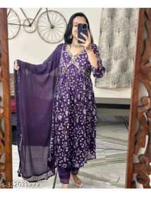 Purple Floral Anarkali Suit💜