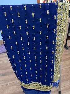 Elegant Blue and Gold Saree