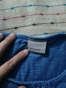 Blue Denim Look A Line Dress Of Veromoda