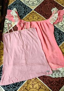 Pink Lace Trim Top