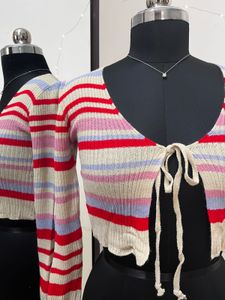 Front Tie-up Ribbed Top