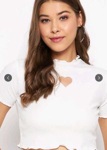 Cute White Heart Cutout Top