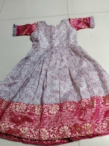 Grey pink Floral Embroidered kids dress...