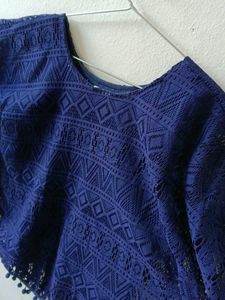 Blue Lace Pom-Pom Cover-Up