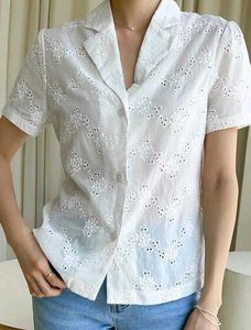 White Eyelet Button-Down Blouse