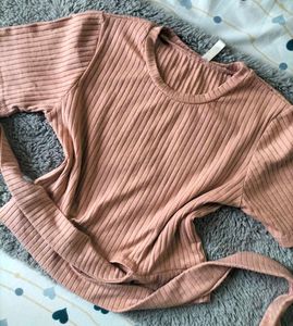 Peach Ribbed Tie Top