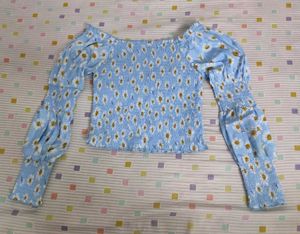 Blue And Yellow Floral Print Crepe Crop Top