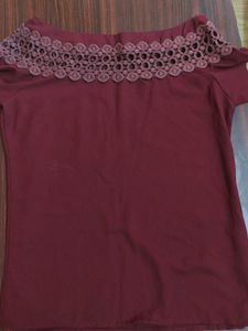 Chic Maroon Boat Neck Top with Frill Sleeves