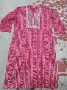 Magenta Pink Colour Bandhani Kurta, Size: 44inc