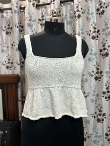 White Knit Peplum Tank Top
