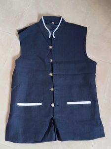 Elegant White Kurta with pant and blue colour jack