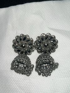 Oxidized Silver Jhumka &amp; Stud Earring Set
