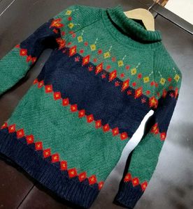 Green &amp; Navy Blue Printed Sweater For 4-5 Year Boy