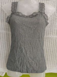 Grey Lace Trim Tank Top