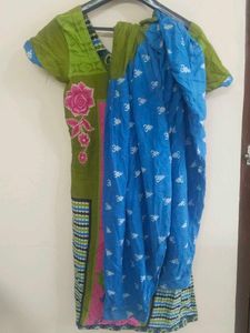 Blue Patterned Casual Pants