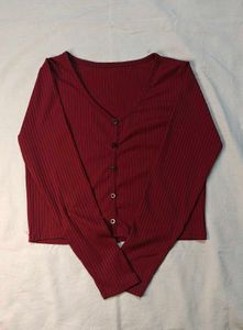 Ribbed Button-Down Top