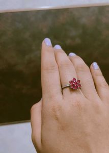 925 Silver Ring Pink Flower