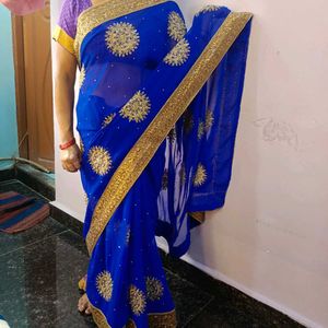 Elegant Blue &amp; Gold Saree with blouse