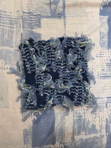 Blue Ruffle Trim Tube Top