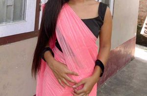 Elegant Peach &amp; Black Saree