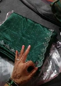 New Elegant Green Saree with attached blouse piece