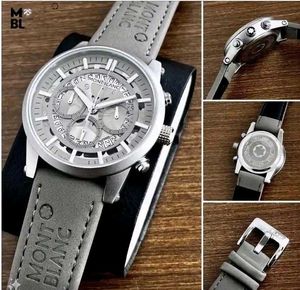 MONT BLANC  MENS GREY LEATHER BELT WATCH