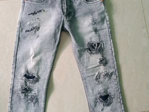 Distressed Gray Wash Jeans