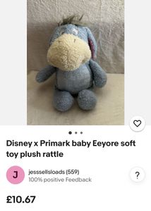 Disney x Primark baby Eeyore soft toy plush rattle