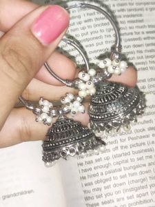 Oxidized Silver Jhumka Earrings
