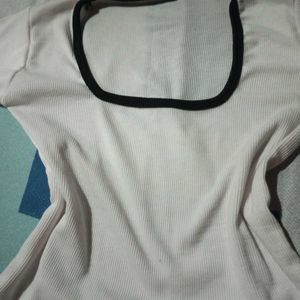 Ribbed White &amp; Black Trim Top