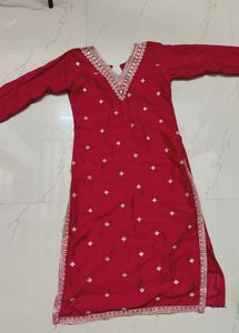 Red Embroidered Kurti Set