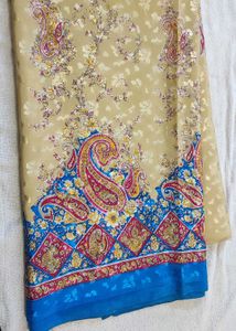 Vibrant Beige & Blue Saree with Paisley Print