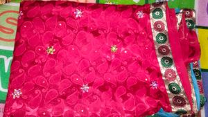 Blue Maroon Floral Net Saree