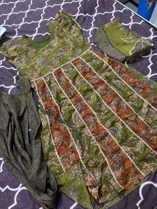 mehendi Green Floral Kurta Set