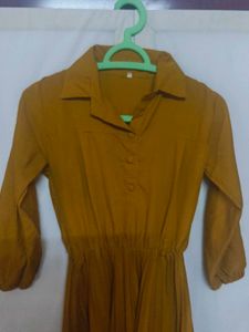 Mustard Pleated Midi Dress